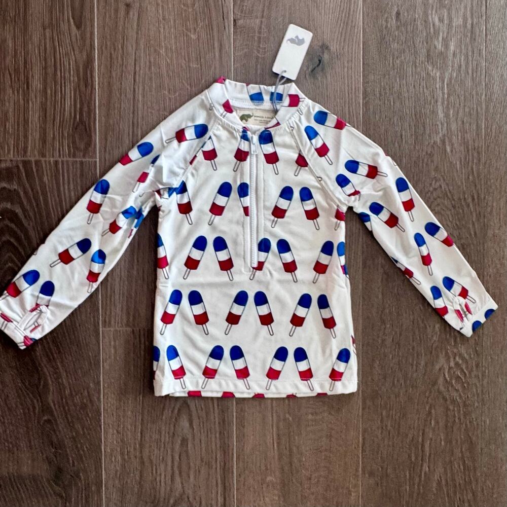 Rashguard Swim Bomb Pops Americana Patriotic Longsleeve Zip Baby 28-24 Mos NEW